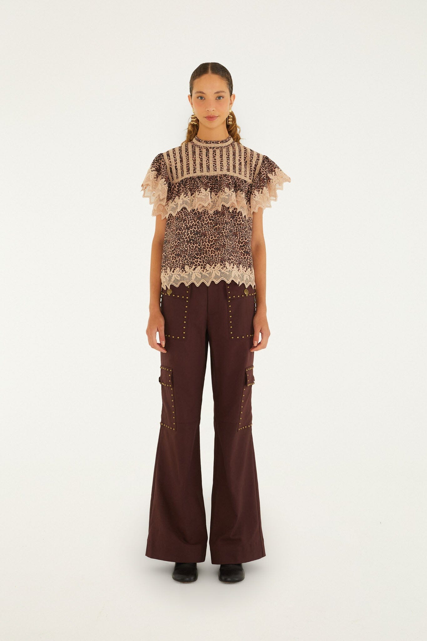 FARM Rio model wearing the Brown Tailored Pants