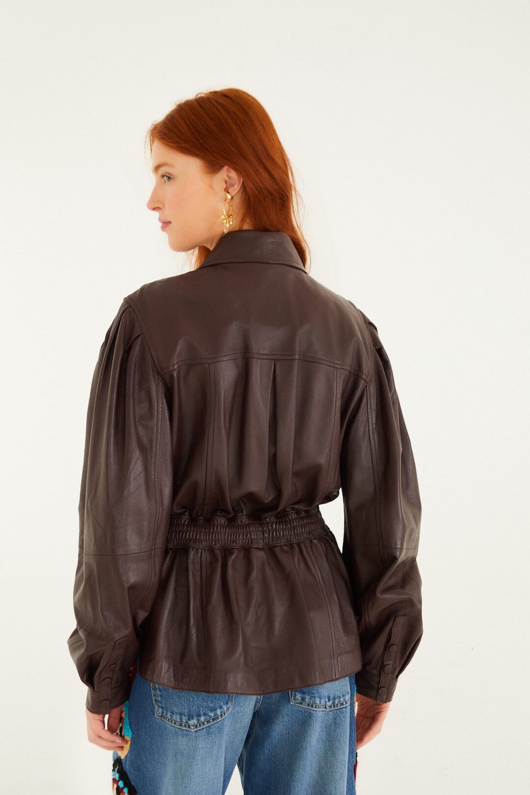 FARM Rio model wearing the Burgundy Drawstring Pockets Leather Parka