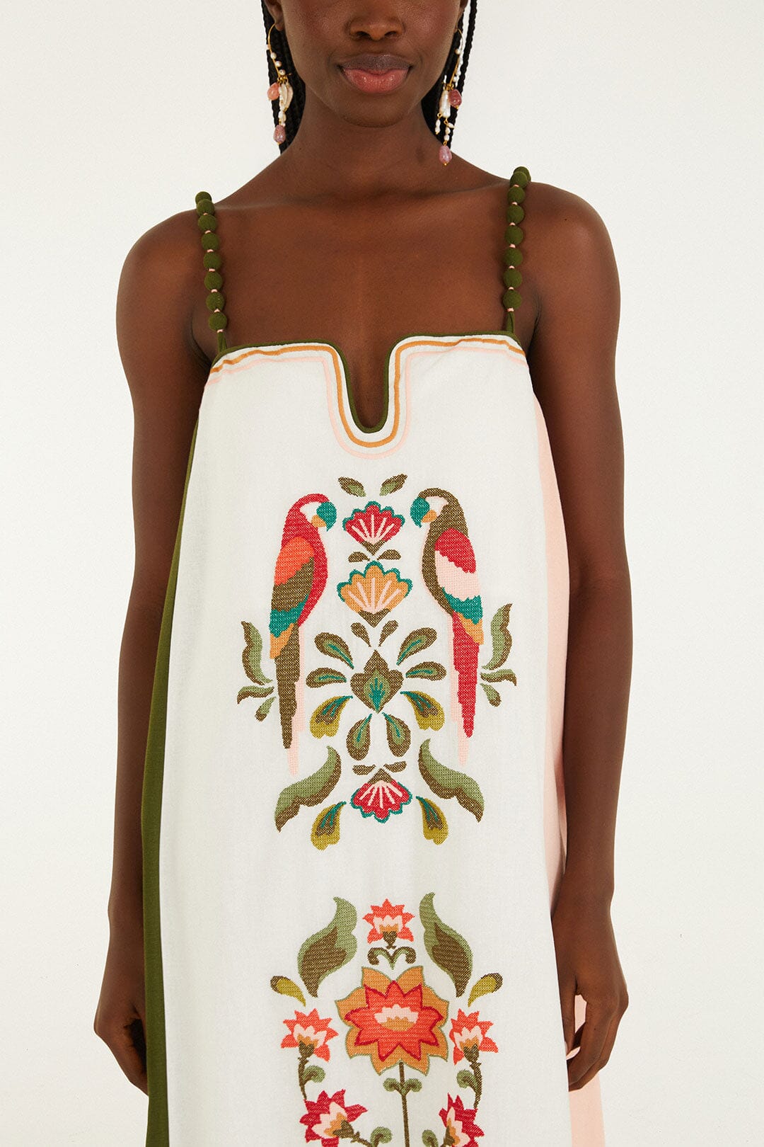 farm rio sleeveless embroidered patchwork midi dress Farm Rio Sleeveless Embroidered Patchwork Midi Dress