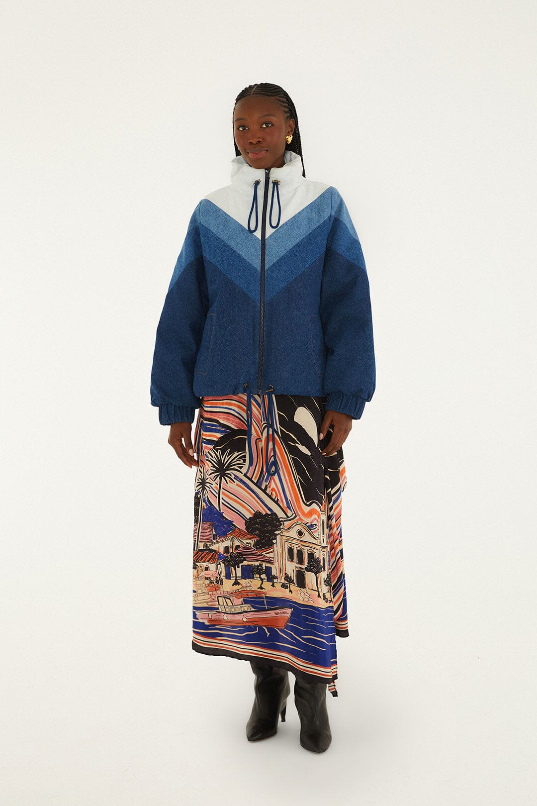 FARM Rio model wearing the Cut-Out Denim Jacket