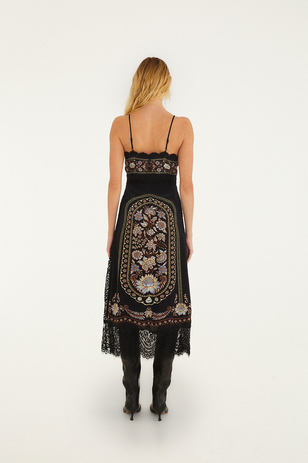 FARM Rio model wearing the Daniela Black Midi Dress