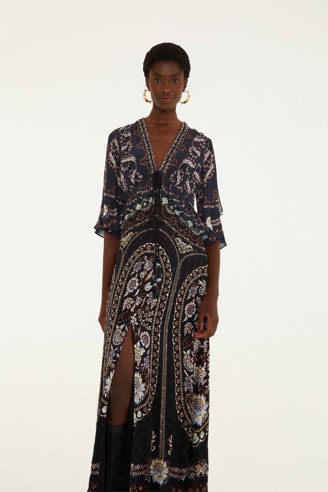 FARM Rio model wearing the Daniela Black Short Sleves Maxi Dress