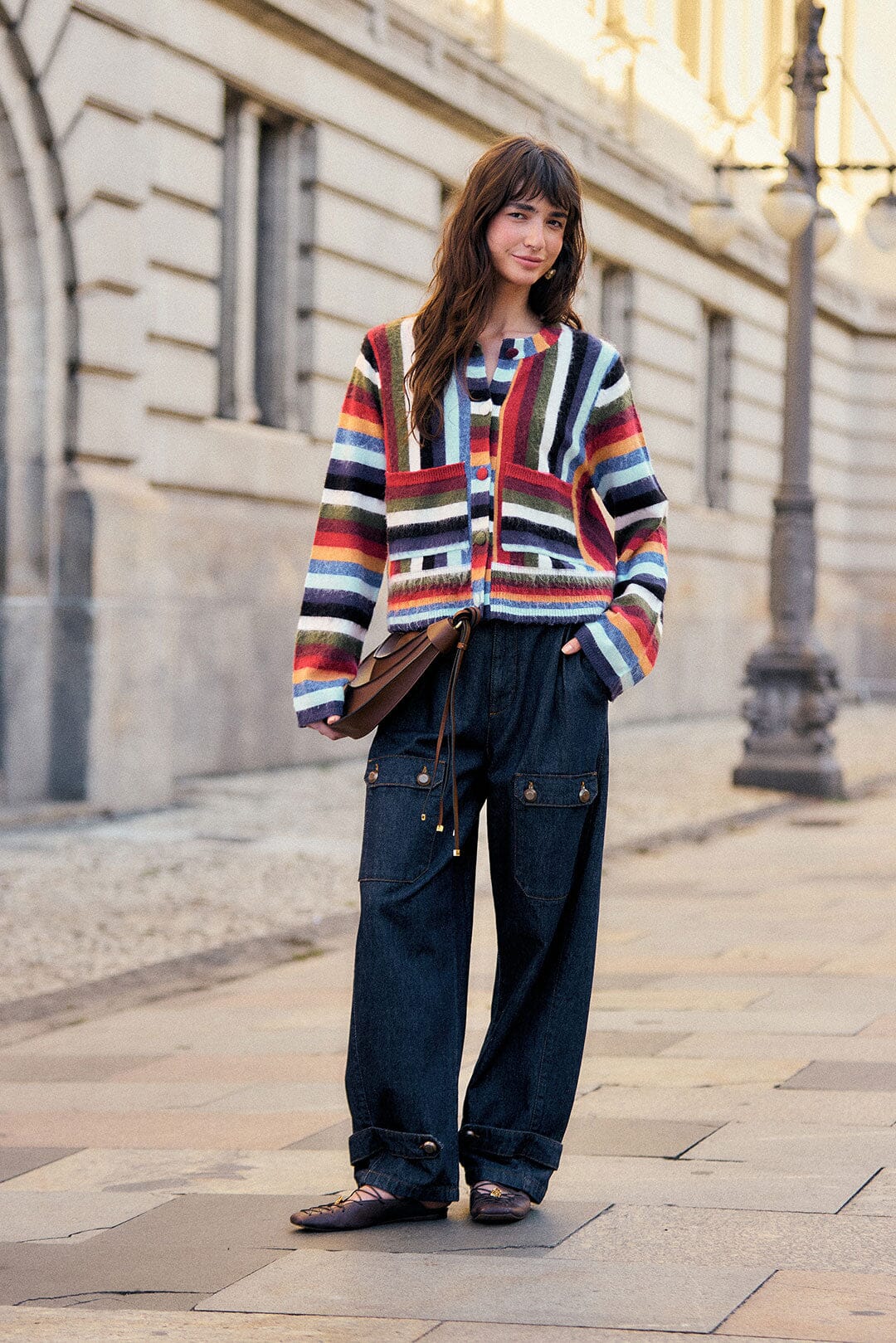 FARM Rio model wearing the Denim Cargo Pants