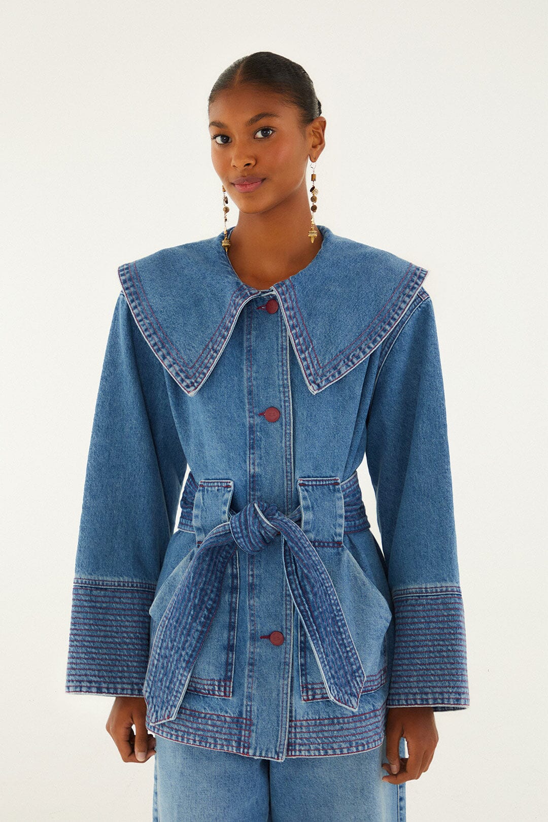 Denim Collared Belted Trench Coat | FARM Rio