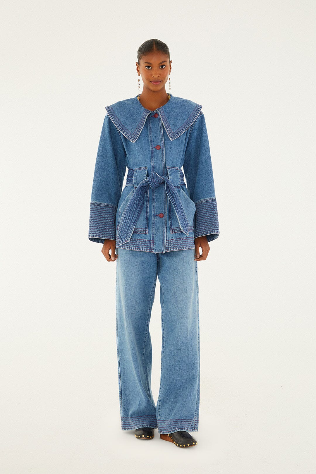 Denim Collared Belted Trench Coat | FARM Rio