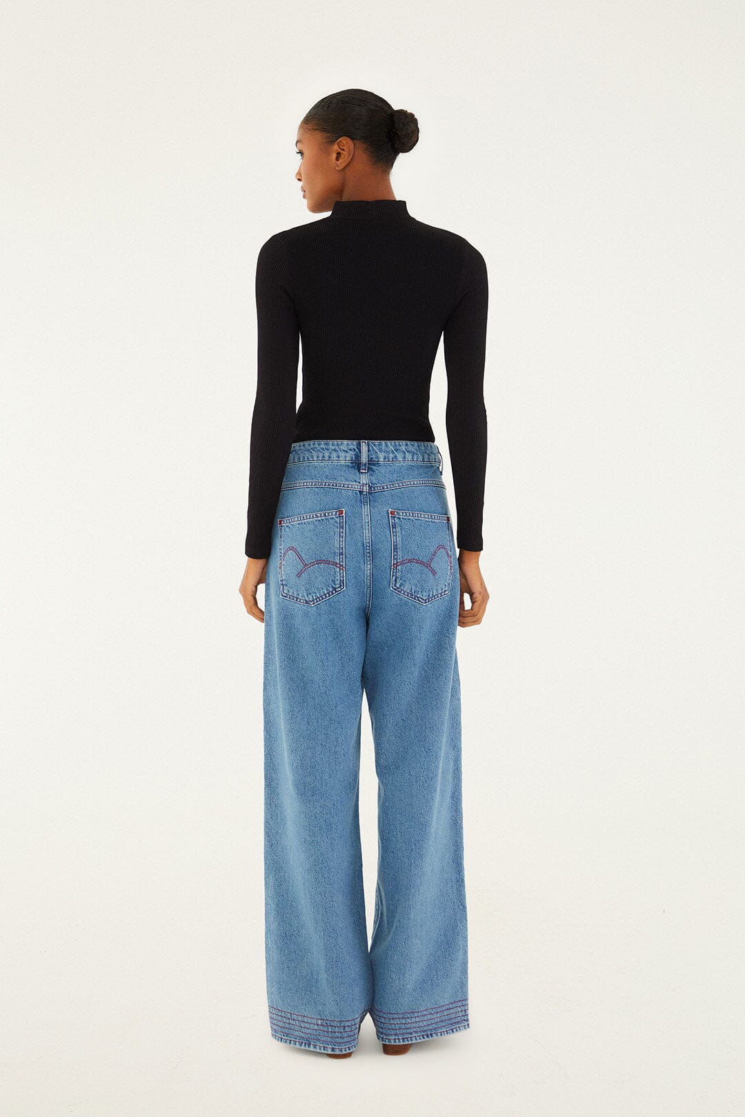 FARM Rio model wearing the Denim Wide-Leg Pants