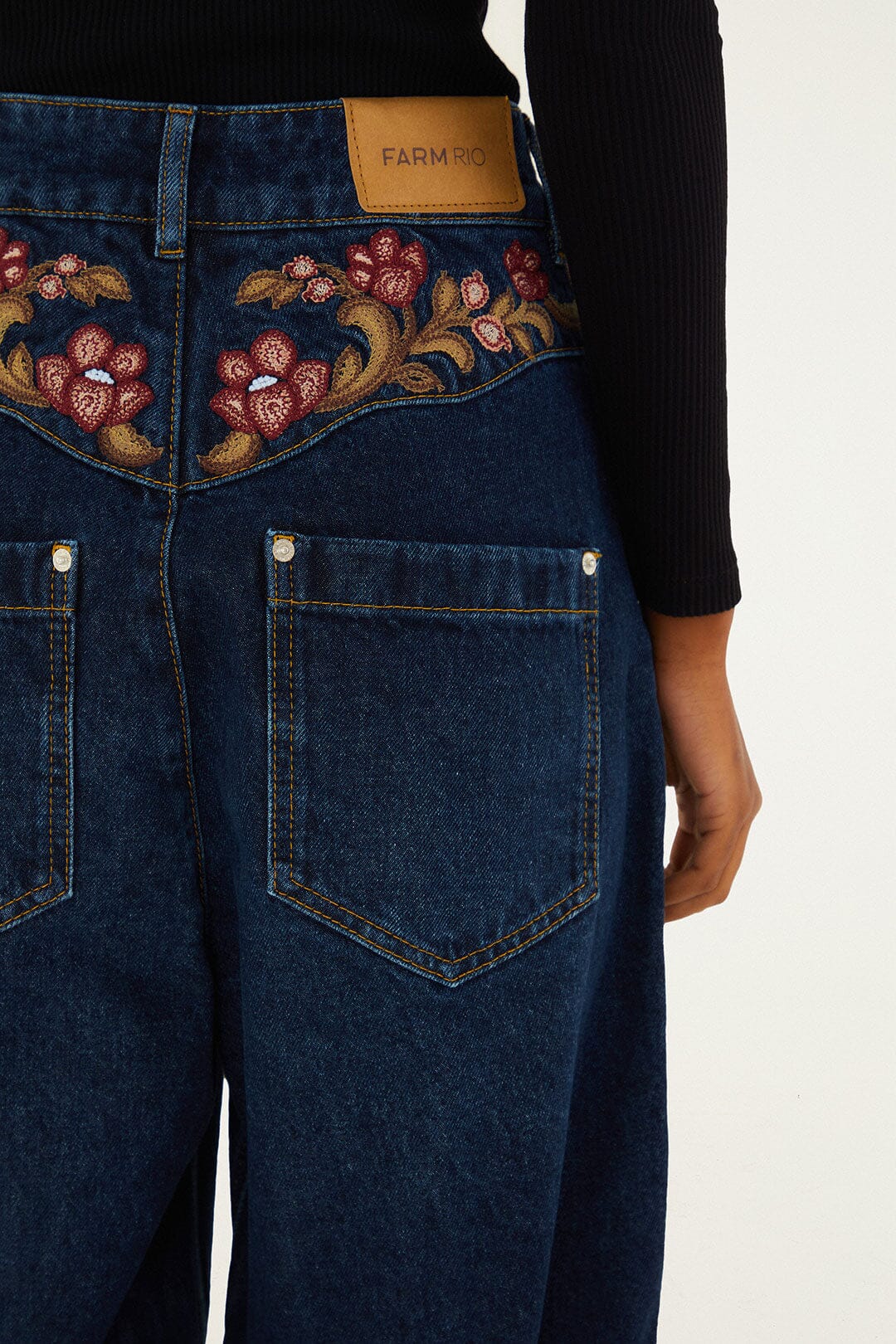 Denim Floral Embroidery Pants