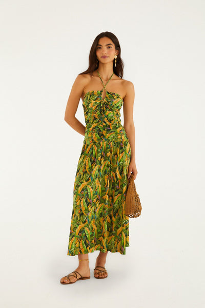 forest green floral dress Forest Green Parrots Maxi Dress