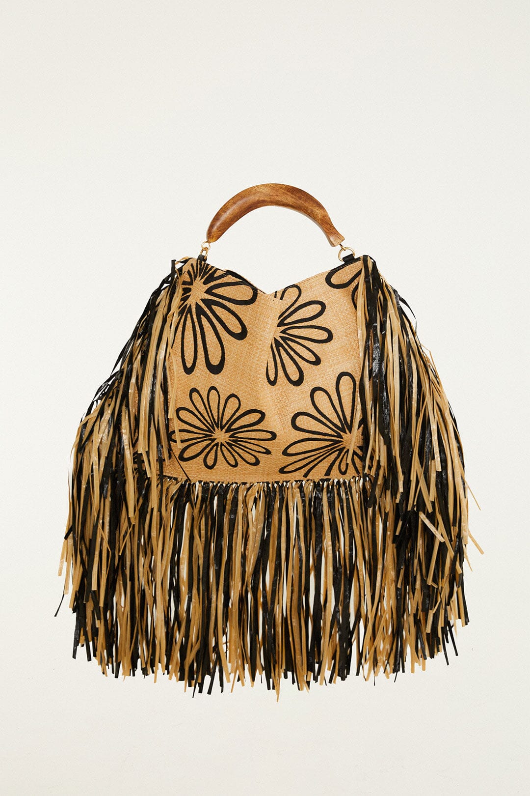 FARM Rio model wearing the Fringed Raffia Mini Bag