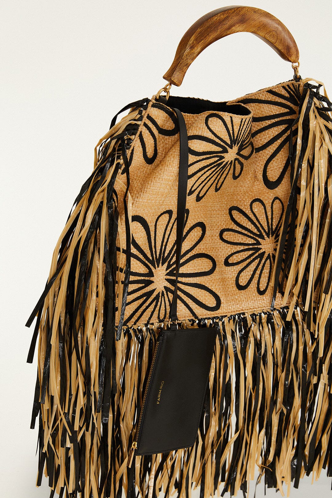 FARM Rio model wearing the Fringed Raffia Mini Bag