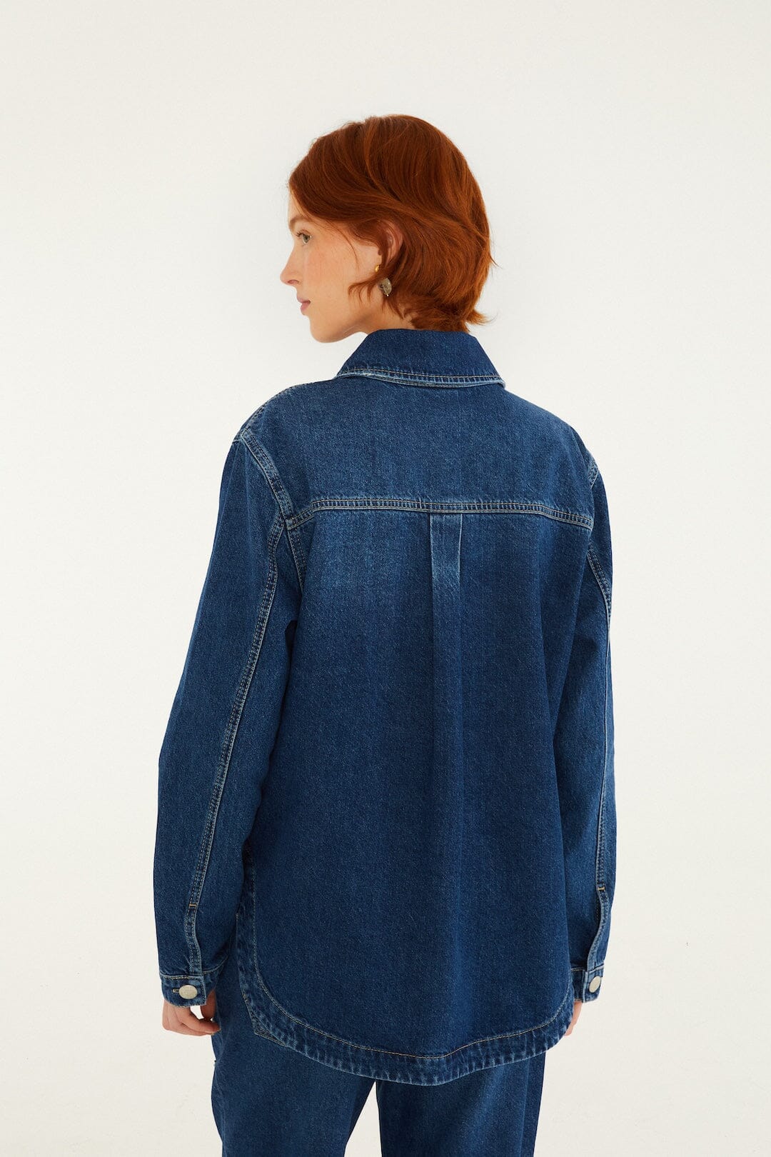 FARM Rio model wearing the Golden Gems Denim Shirt