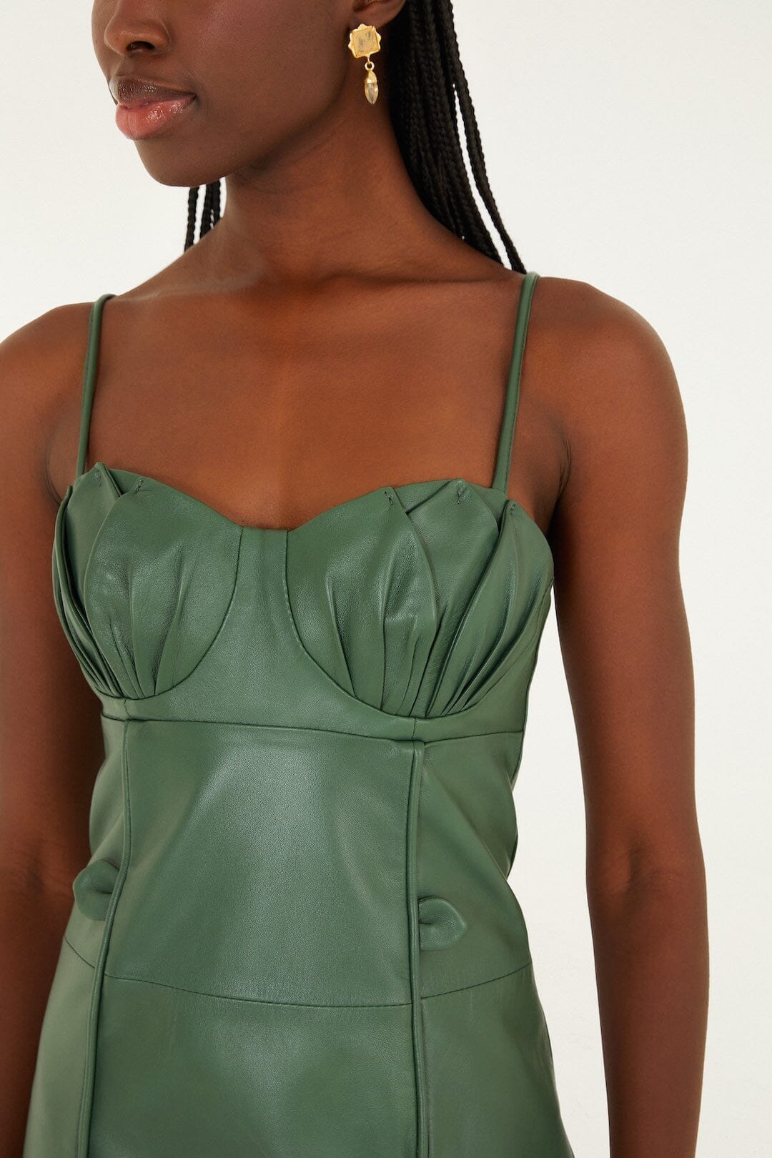 Green 3d Flower Leather Mini Dress