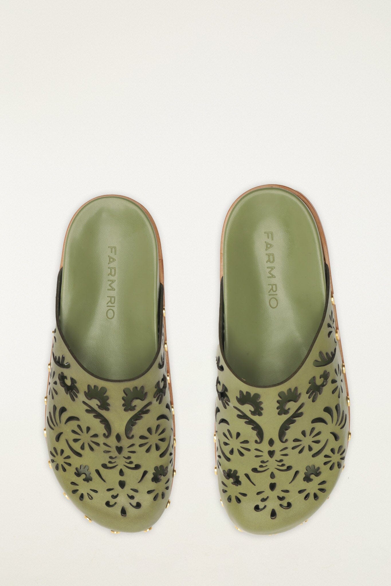 Green Lace Leather Anatomic Slide Mule | FARM Rio
