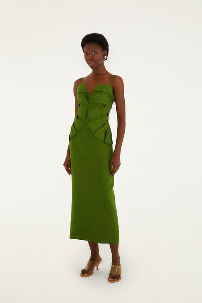 farm rio a line green dress Monstera Leaf Sleeveless Maxi S / Green Lace Details Short sleeves Size:4 (16 AU) Julia Corset-Back Lace and
