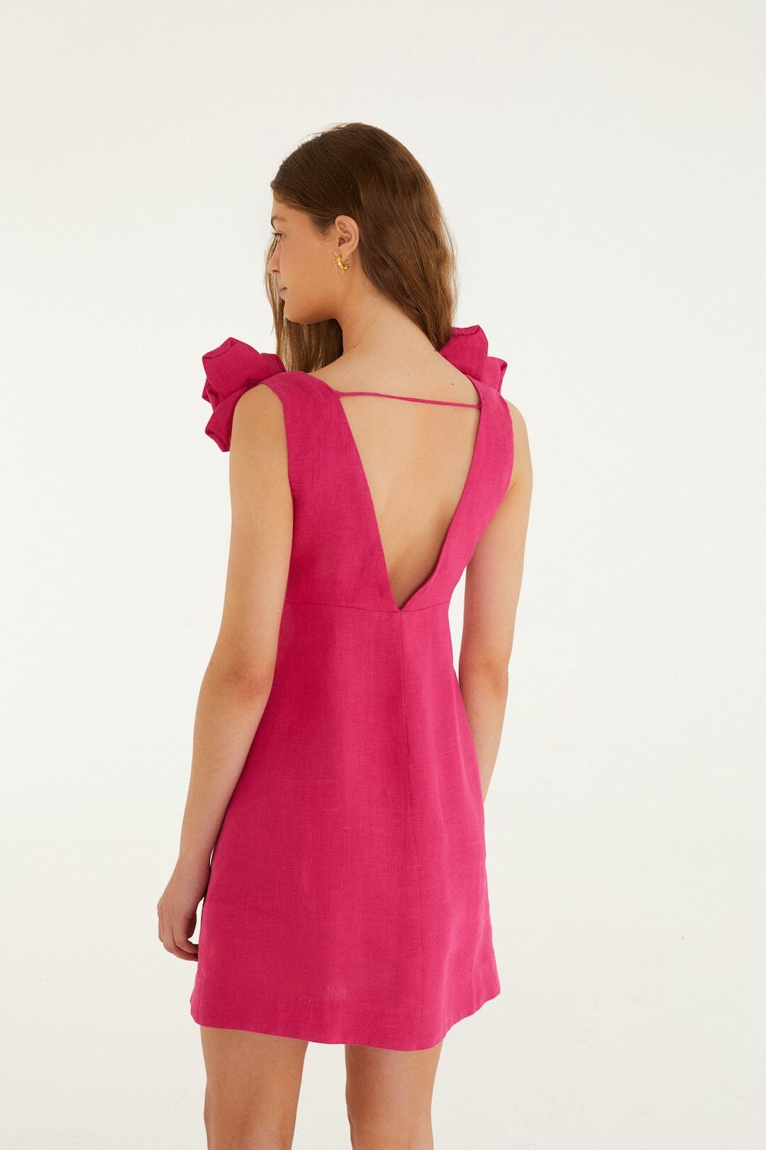 PINK 3d Flower Euroflax Premium Linen Mini Dress