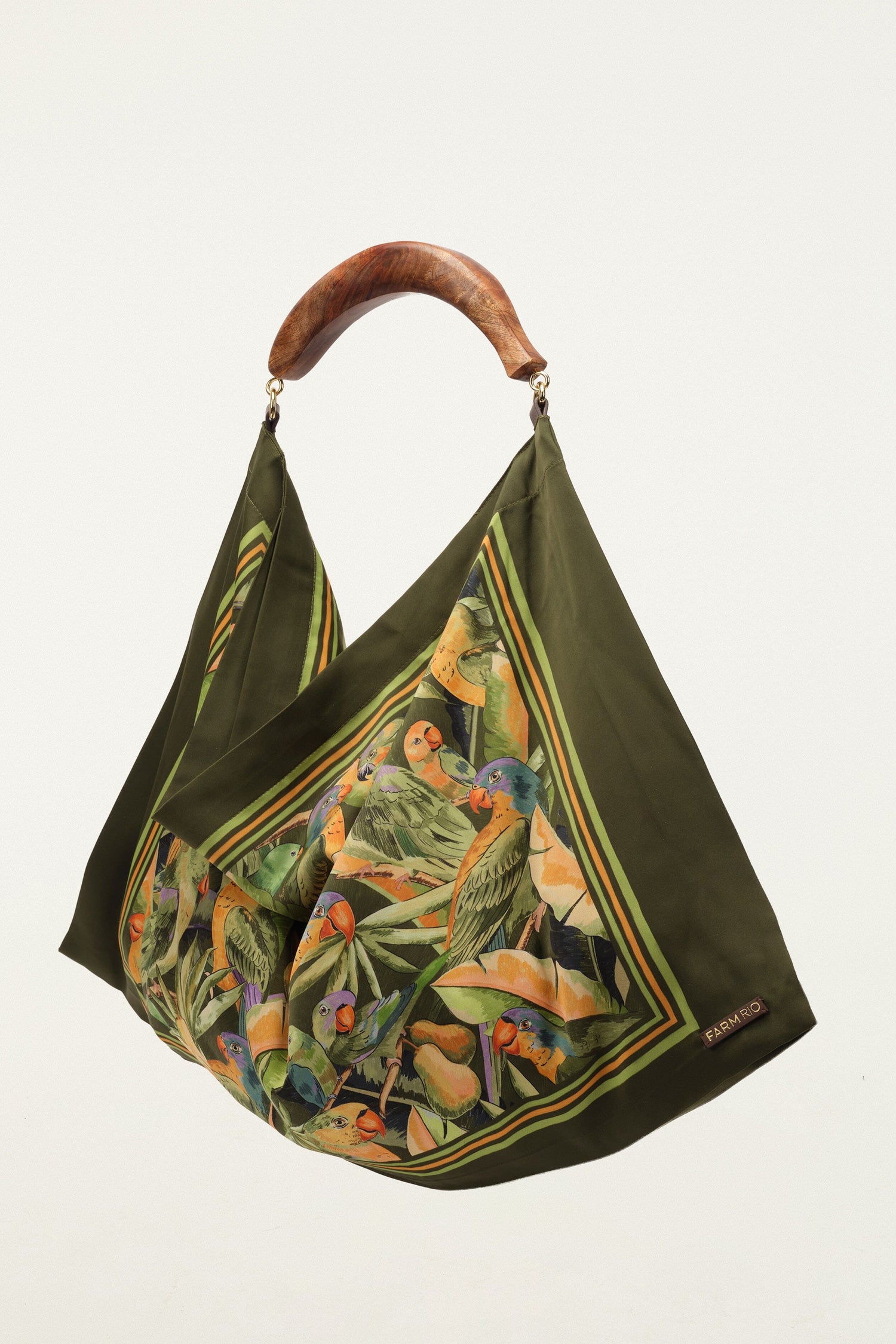 FARM Rio model wearing the Green Nature Satin Medium Scarf Bag