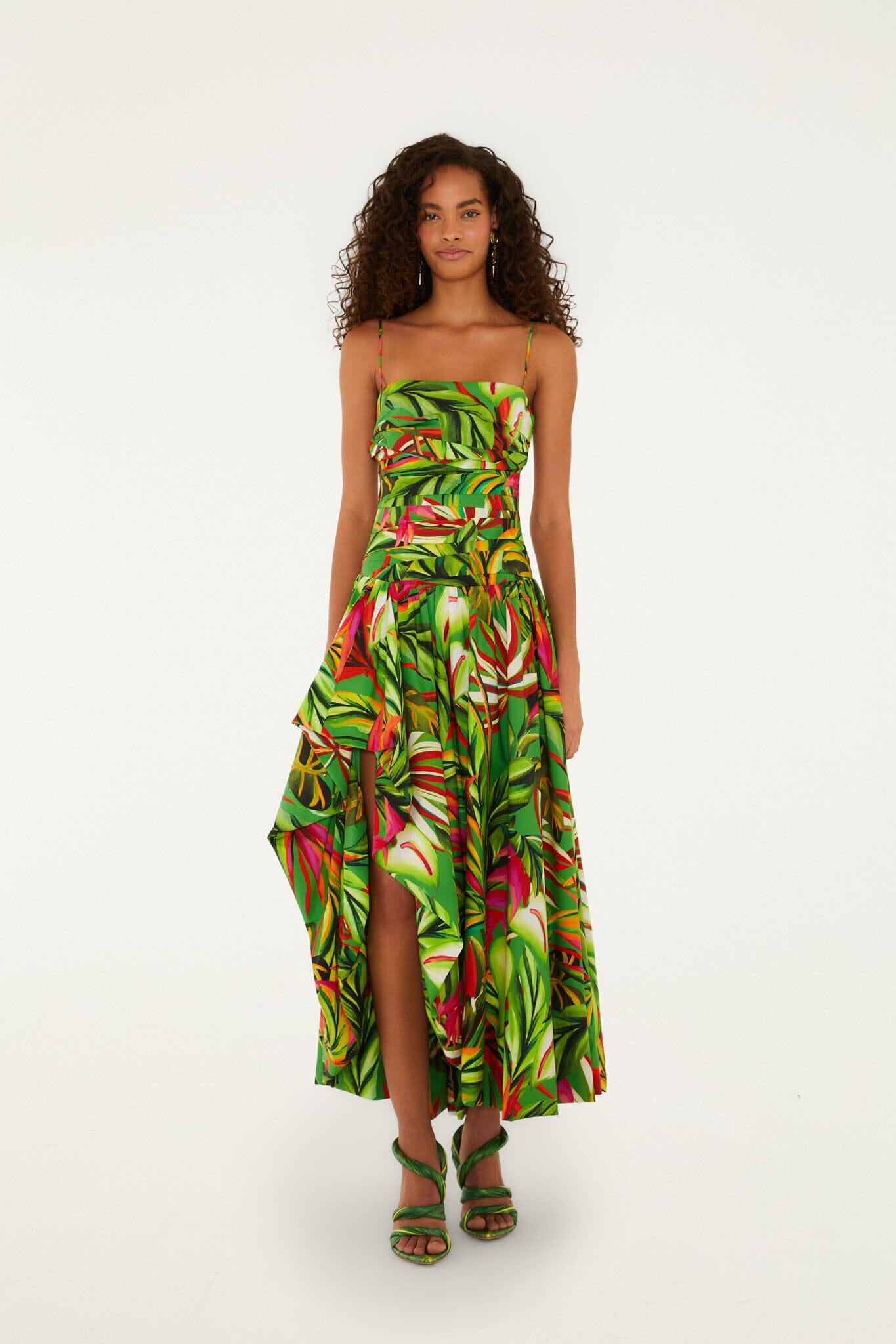 FARM Rio Green Tropical Dream Draped Organic Cotton Maxi Dress, Orange / S FARM Rio Green Tropical Dream Draped Organic Cotton Maxi Dress, Orange / S