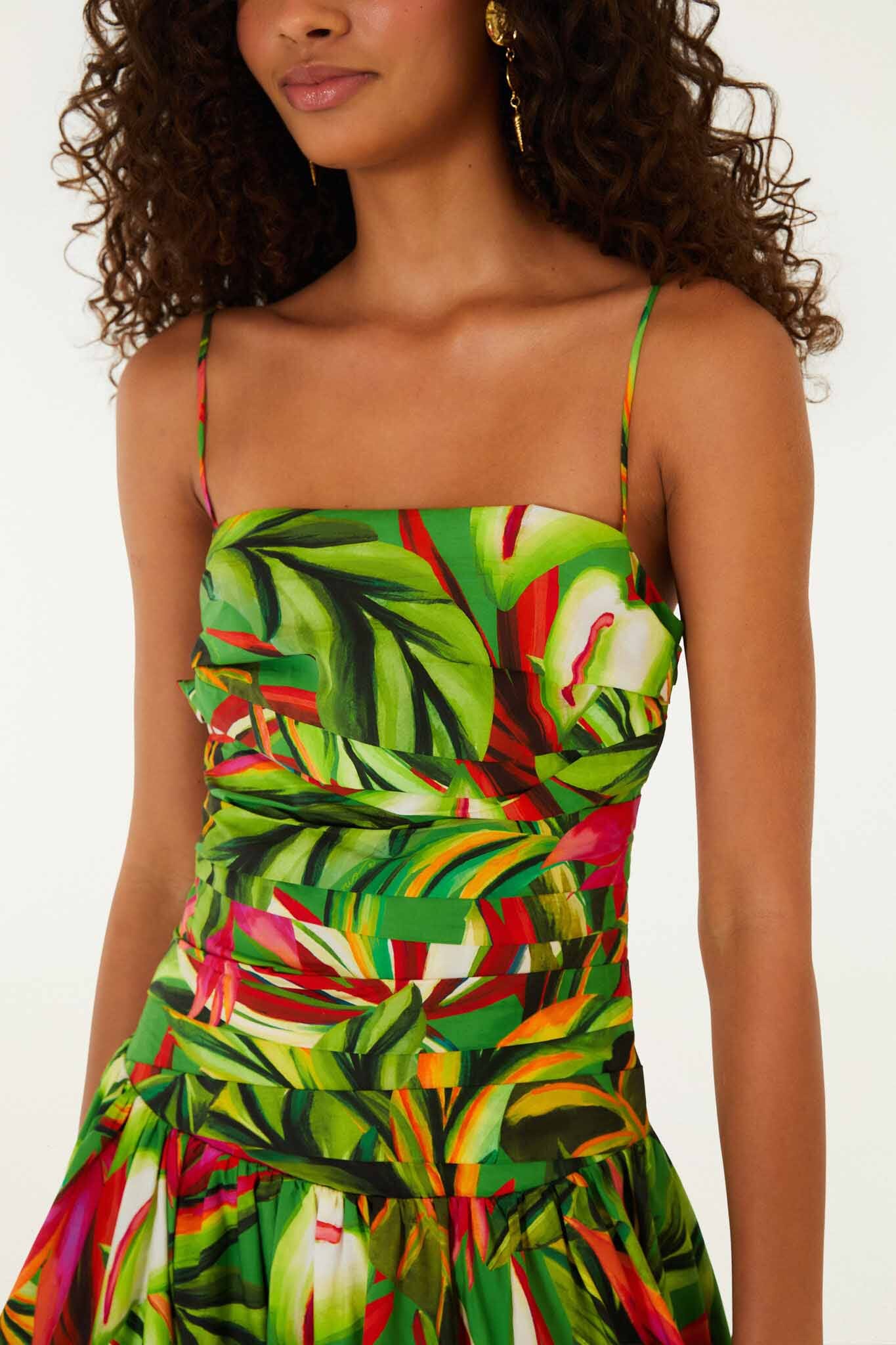 FARM Rio Green Tropical Dream Draped Organic Cotton Maxi Dress, Orange / S FARM Rio Green Tropical Dream Draped Organic Cotton Maxi Dress, Orange / S