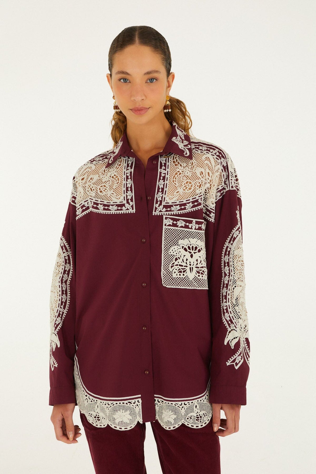 FARM Rio model wearing the Guipuire Long Sleeve Shirt