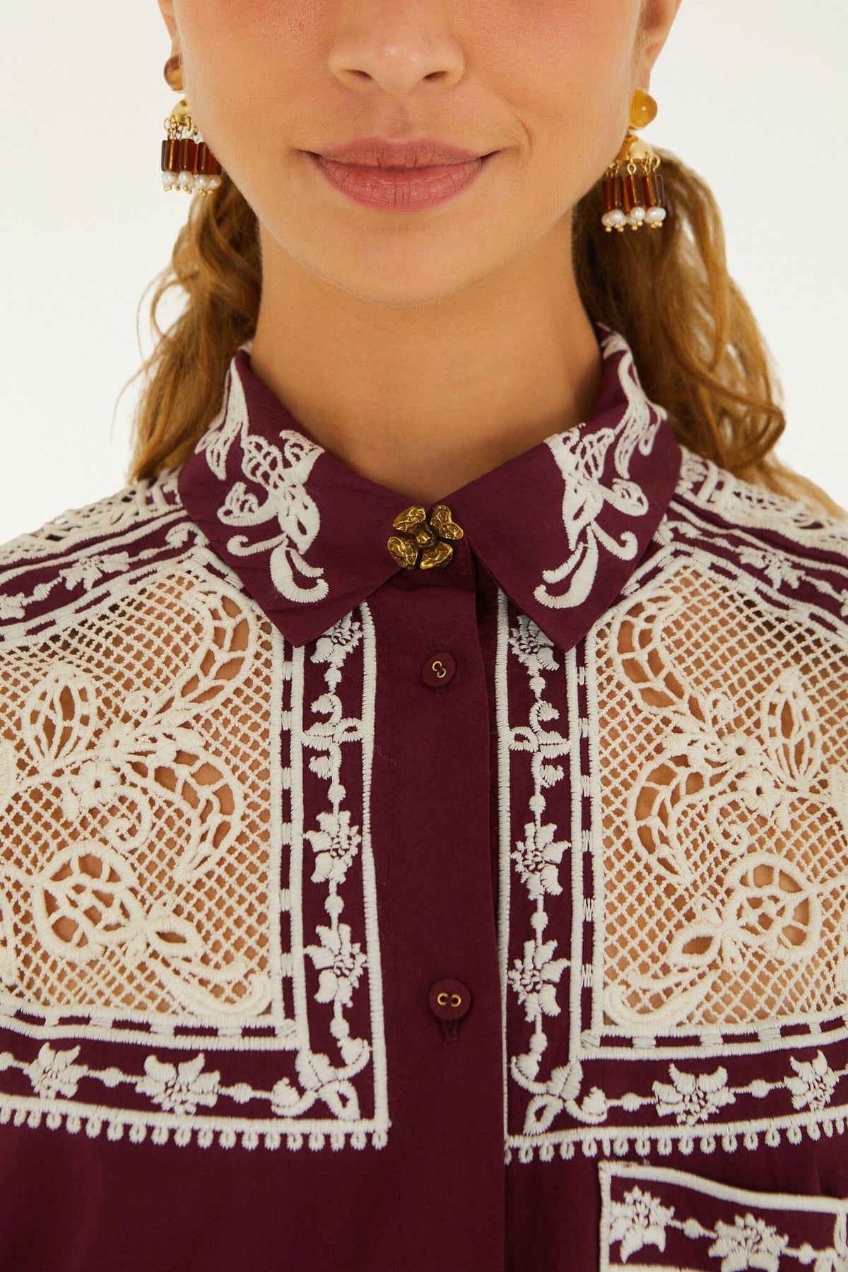 FARM Rio model wearing the Guipuire Long Sleeve Shirt