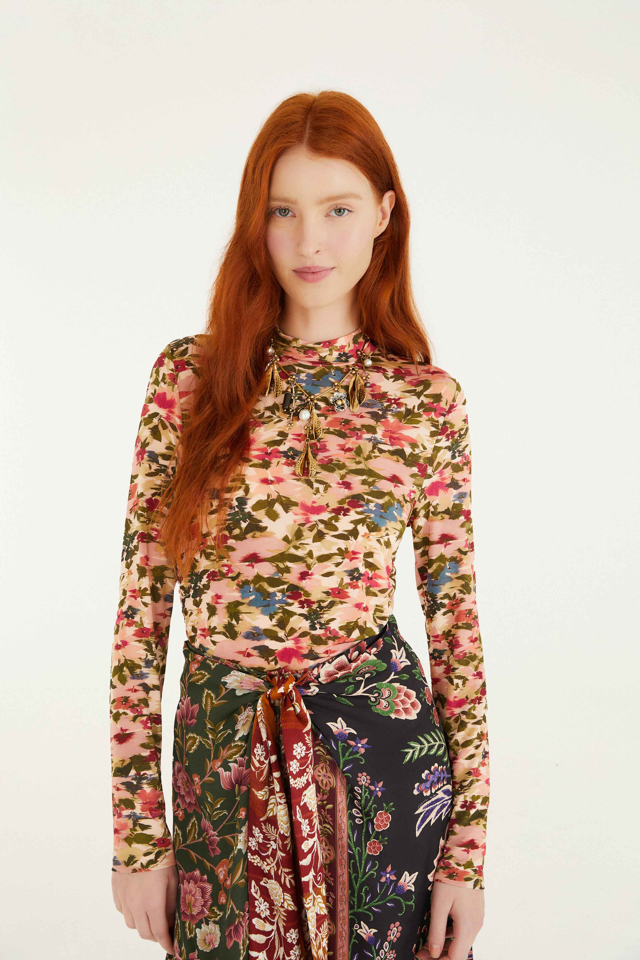 Pink Ikat Tiny Flowers Jersey Blouse | FARM Rio