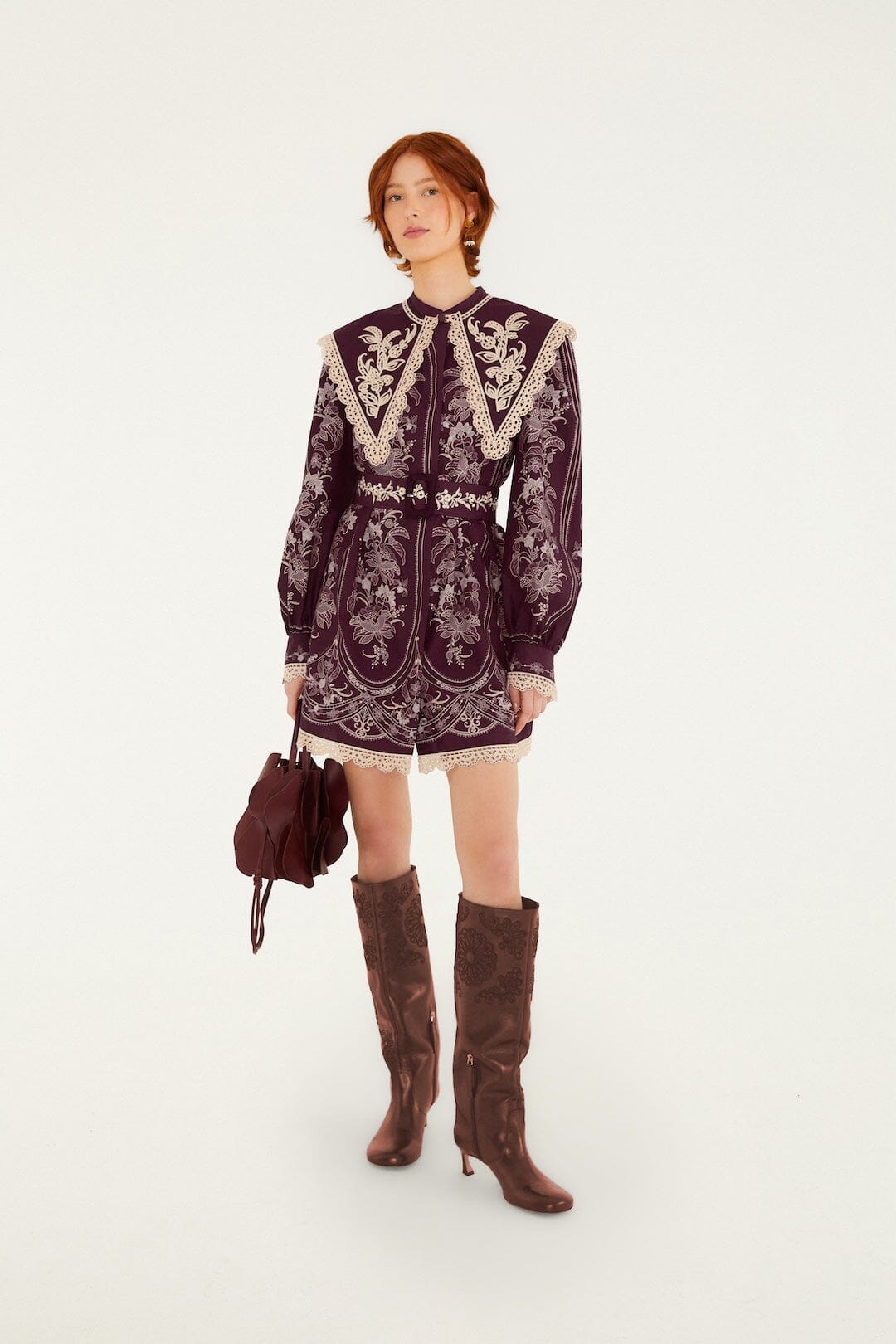 Lara Lace Long Sleeve Mini Dress | FARM Rio