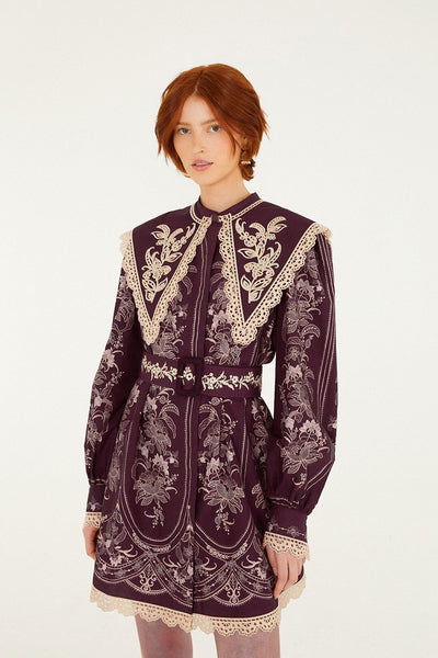 Lara Lace Long Sleeve Mini Dress | FARM Rio