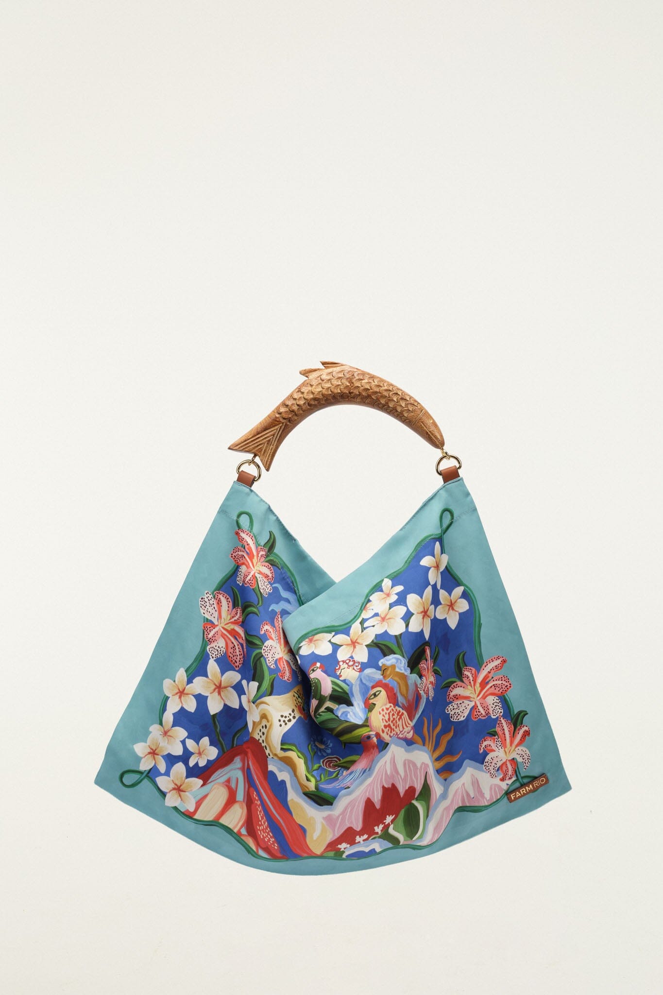 FARM Rio model wearing the Light Blue Satin Small Scarf Bag 
