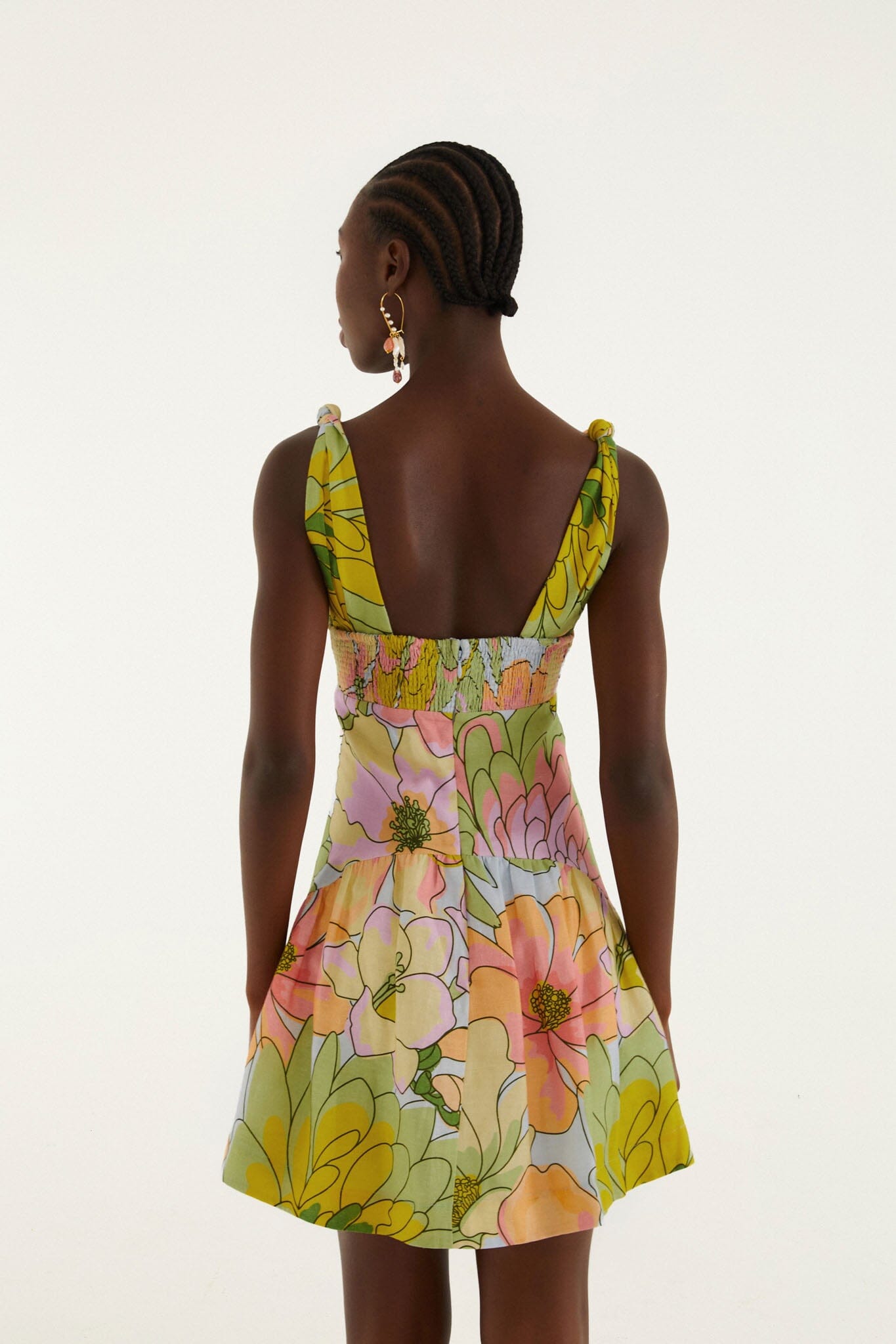 FARM Rio Women's Spring Affair Floral Print Linen Minidress - Yellow - Mini dresses FARM Rio Women's Spring Affair Floral Print Linen Minidress - Yellow - Mini dresses
