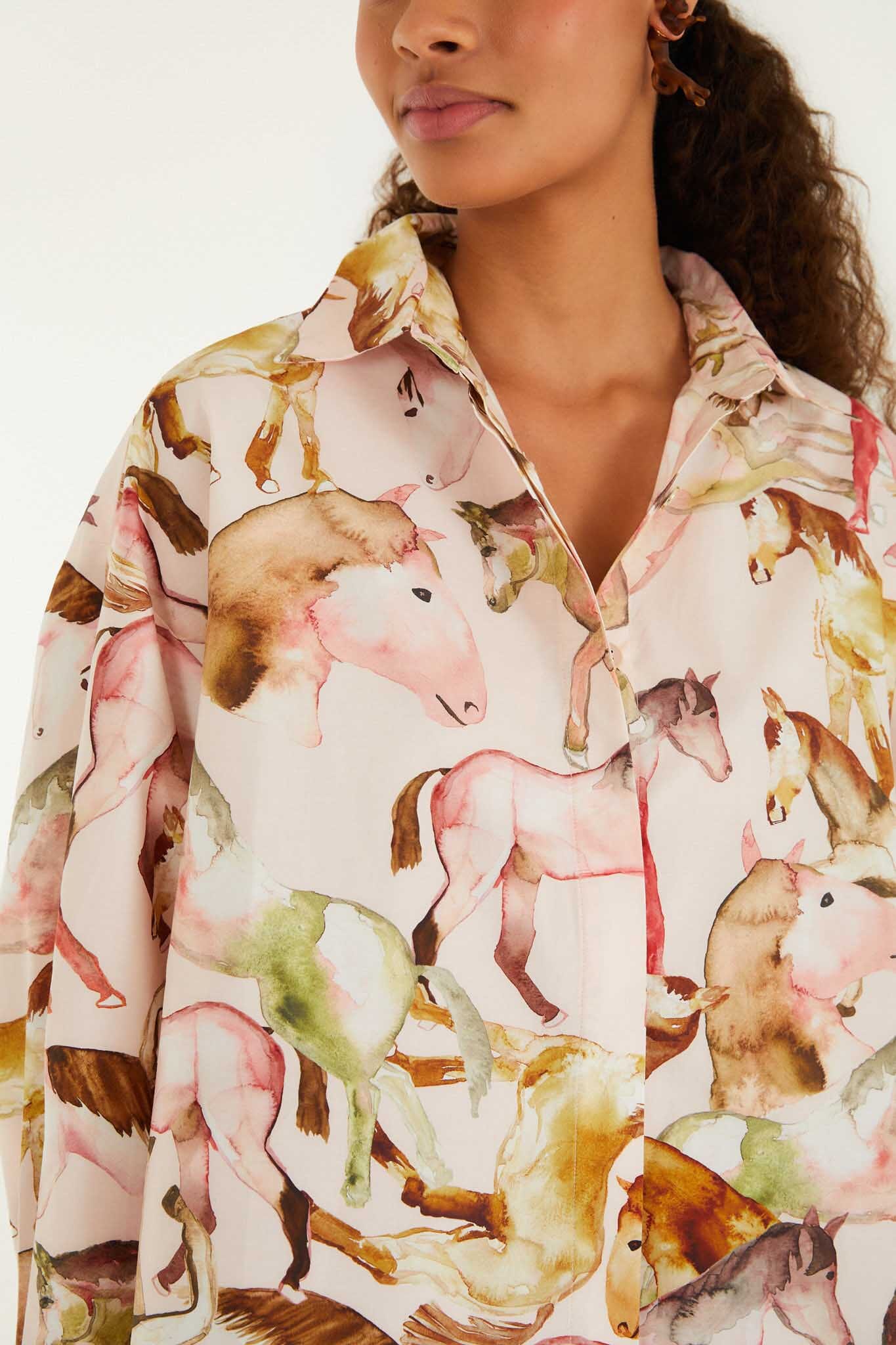 FARM Rio model wearing the Light Pink Equestrian Buttoned Shirt