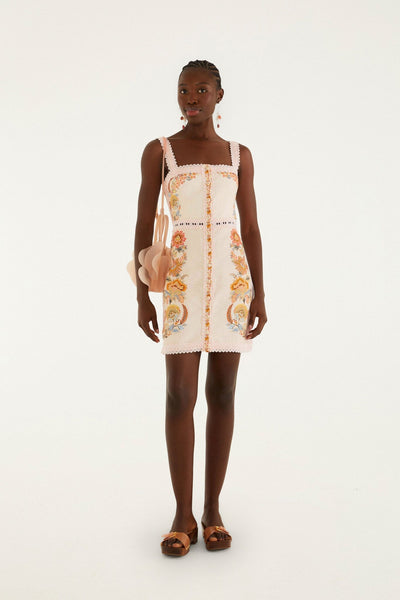 halterneck ruffle-appliqué a-line mini dress in lemon sherbet Lemon Sorbet Eyelet Ruffle Mini Dress Large main image 1