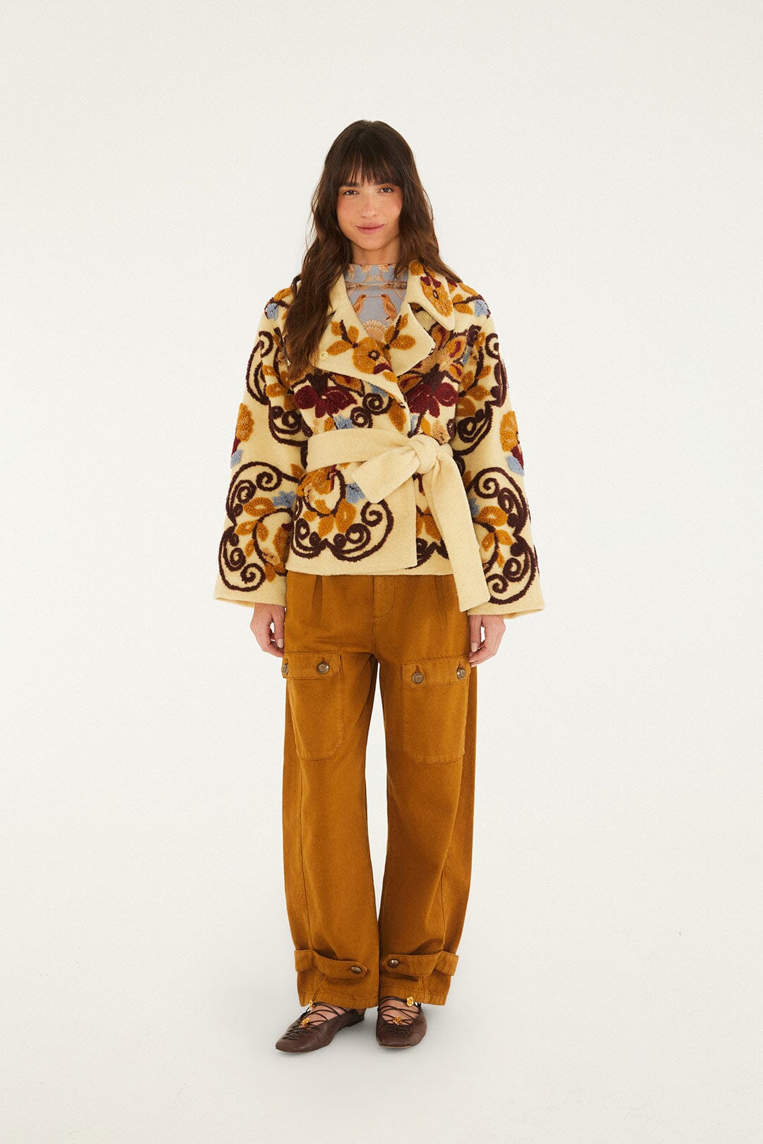 FARM Rio model wearing the Luize Fleece Coat