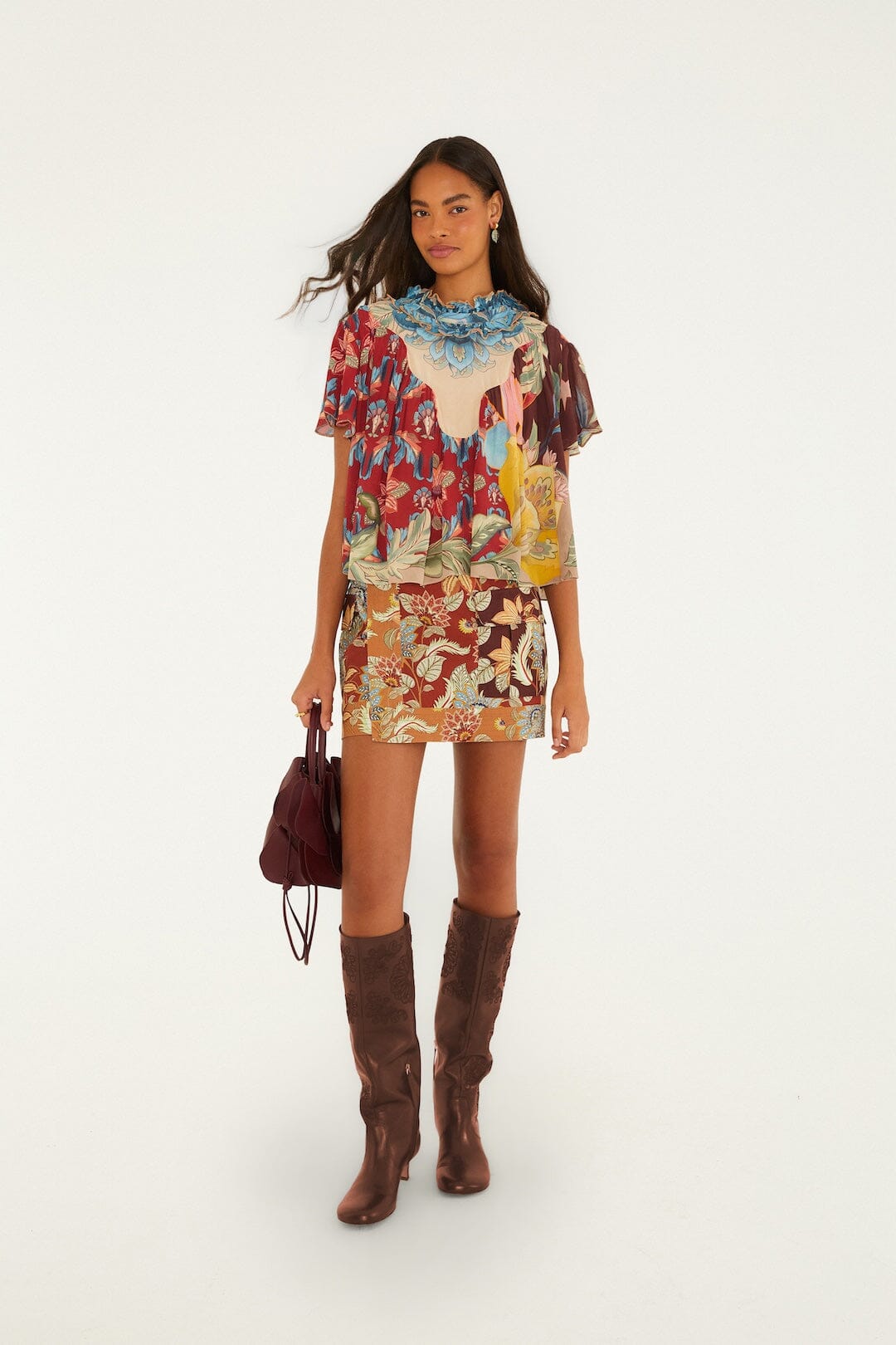 FARM Rio model wearing the Lunar Boho Mini Skirt