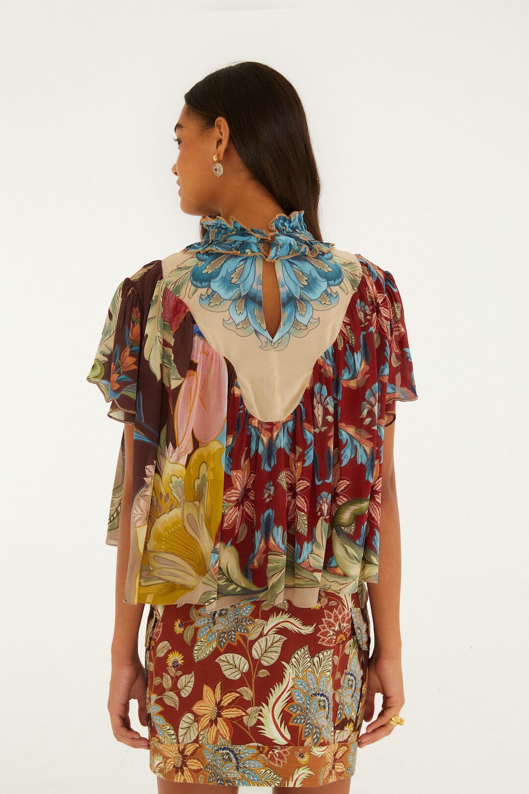 FARM Rio model wearing the Lunar Boho Short Sleeve Blouse