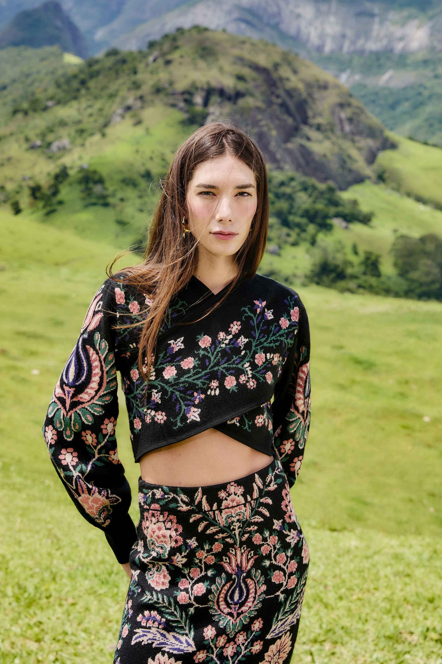 FARM Rio model wearing the Marvelous Garden Knit Top