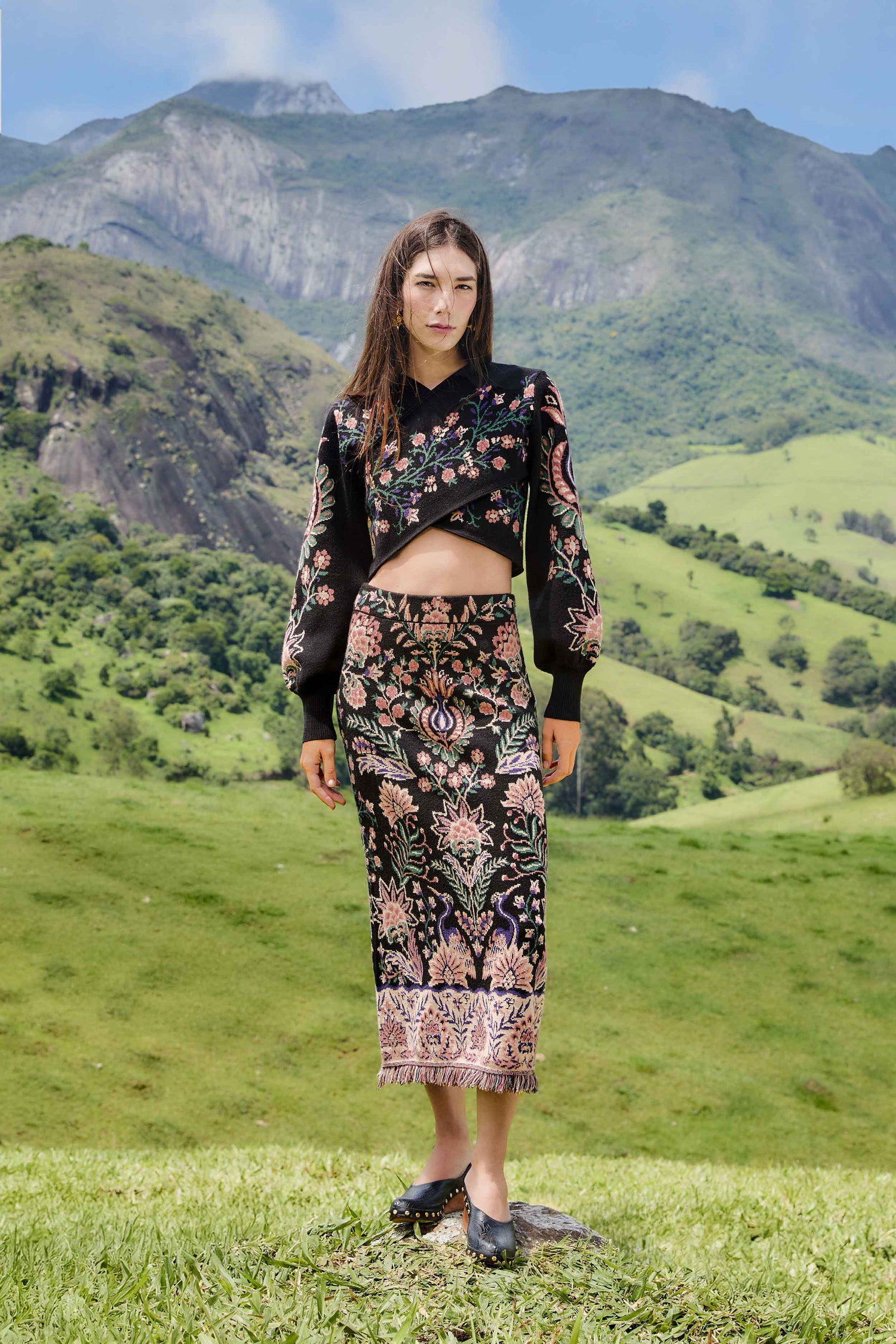 FARM Rio model wearing the Marvelous Garden Knit Top