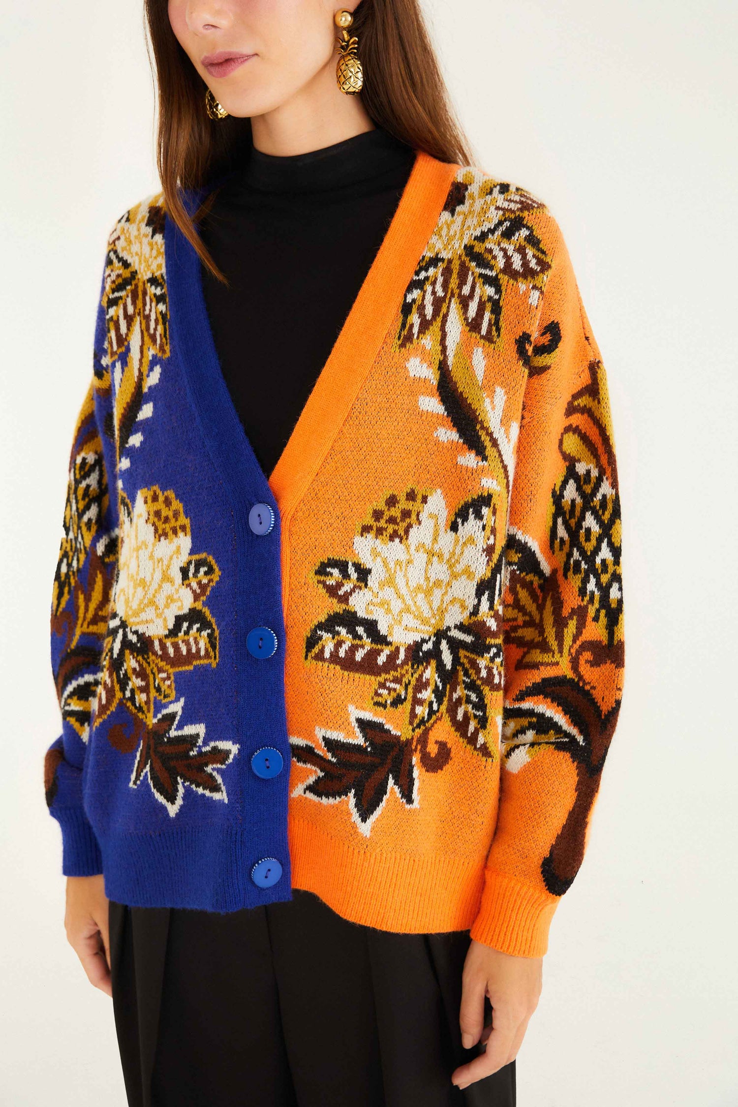 FARM Rio model wearing the Mixed Arabesque Paradise Knit Cardigan