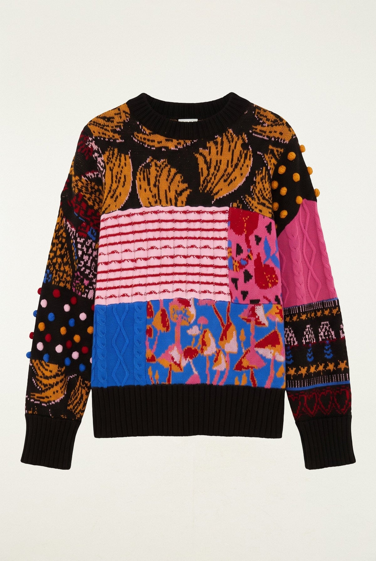 FARM Rio model wearing the Mixed Patchwork Balls Knit Sweater