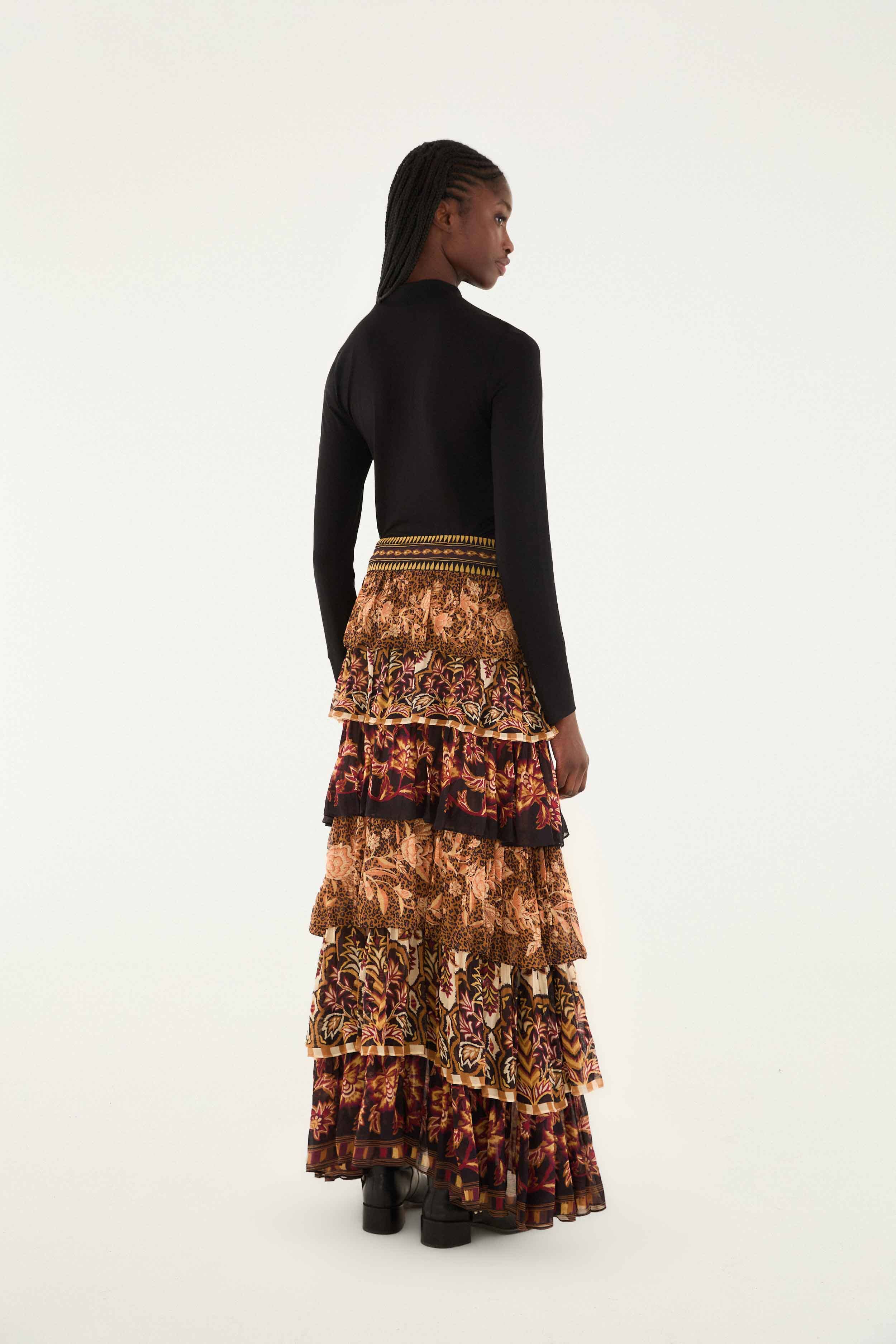 Mixed Scarves Ruffled Maxi Skirt | FARM Rio