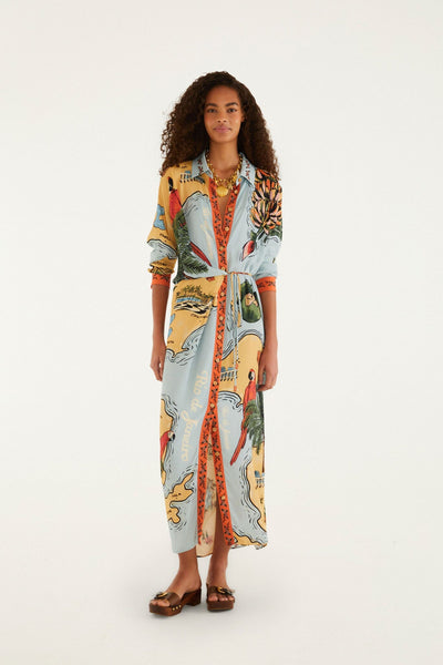 farm rio maxi shirt dress New women's XXS Farm Rio x Anthropologie printed maxi shirt dress