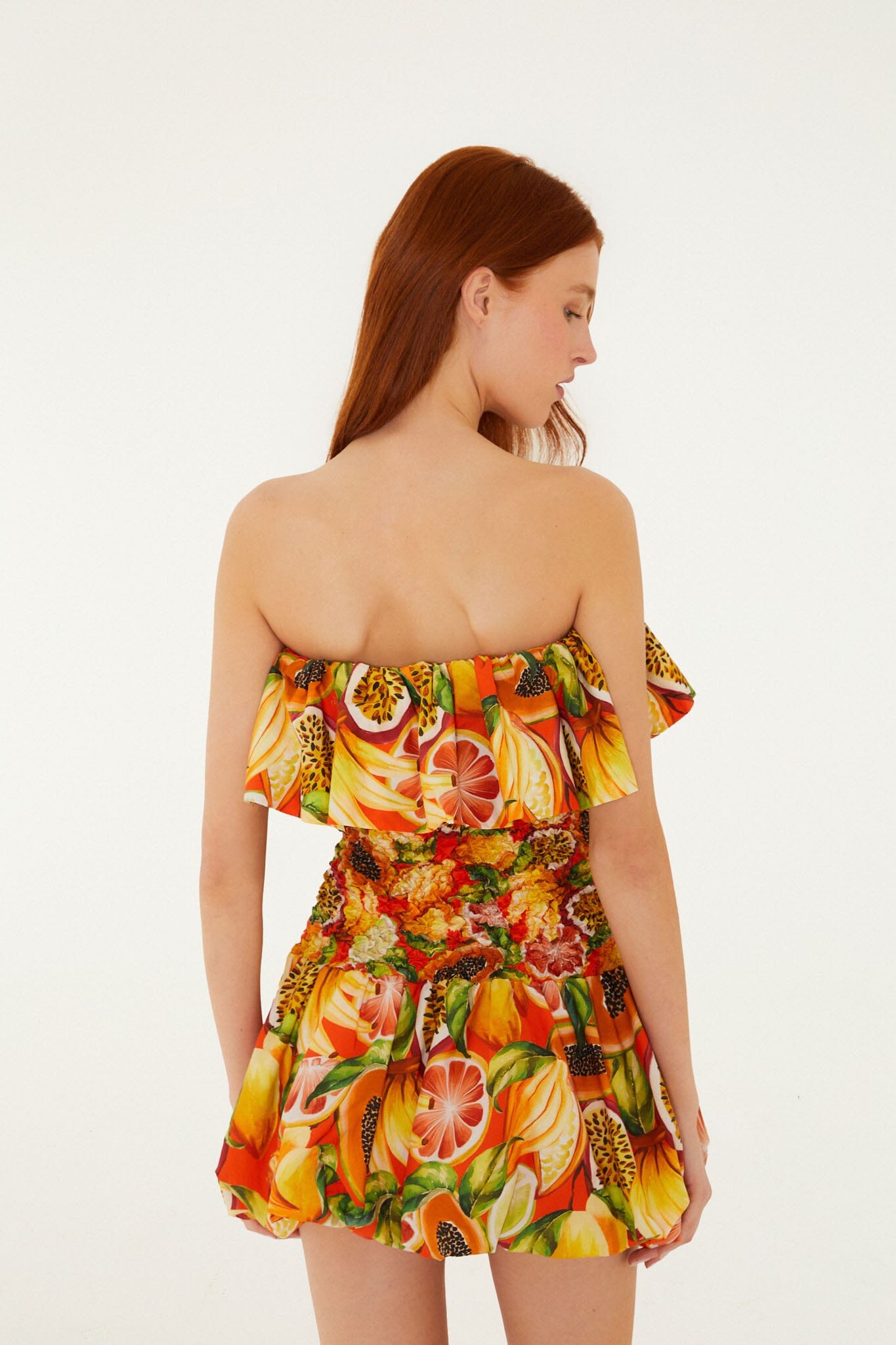 multicolor mini dress Multicolor Fruit Garden Red Smocked Balloon Mini Dress