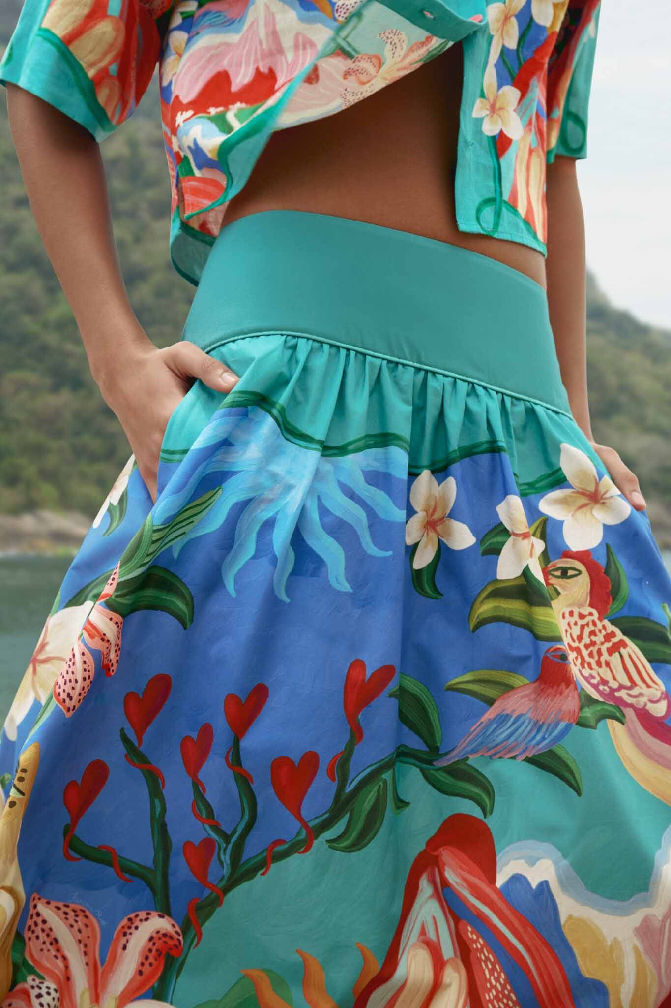FARM Rio model wearing the Multicolor Garden Of Life Pockets Midi Skirt