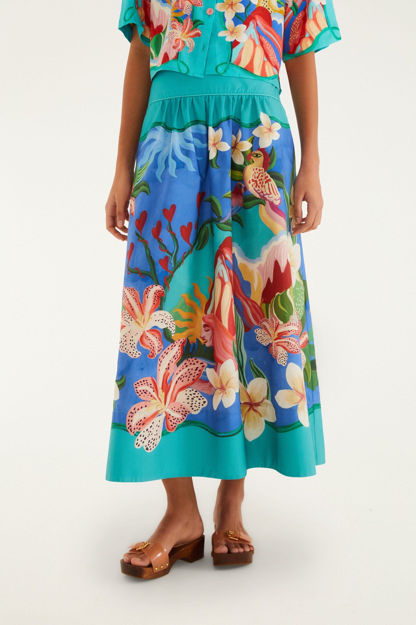 FARM Rio model wearing the Multicolor Garden Of Life Pockets Midi Skirt