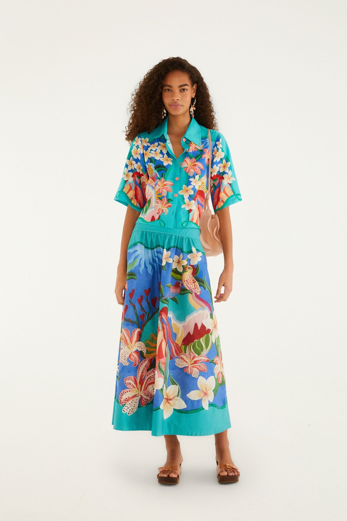FARM Rio model wearing the Multicolor Garden Of Life Pockets Midi Skirt