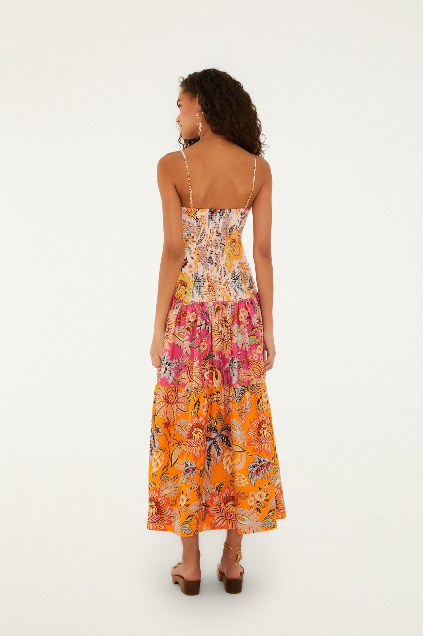 FARM Rio model wearing the Multicolor Ligia Floral Mix Organic Cotton Maxi Dress