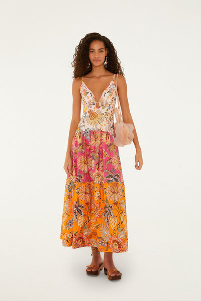 Farm Rio Multicolor Ligia Floral Mix Organic Cotton Maxi Dress, Ligia Floral MIXED / XXS
