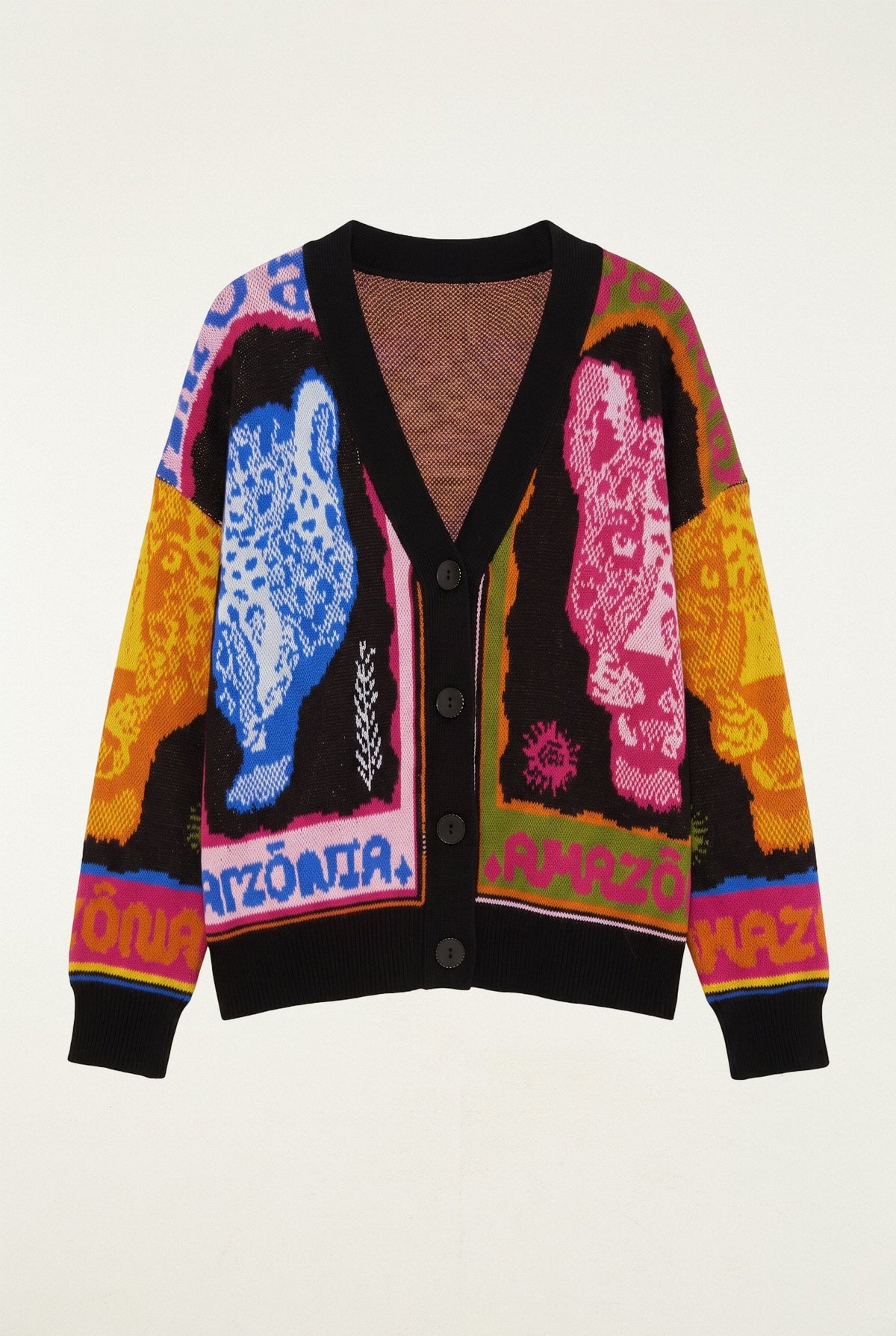FARM Rio model wearing the Multicolor Panthers Buttoned Knit Cardigan
