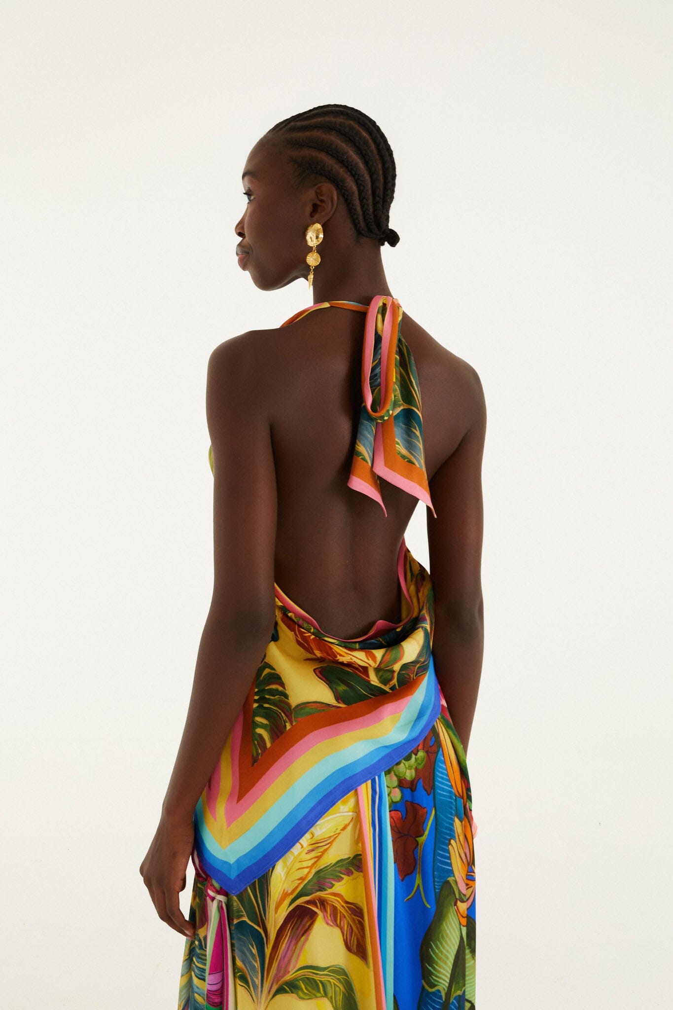 FARM Rio model wearing the Multicolor Rainbow Summer Scarf Lenzing Ecovero Viscose Blouse