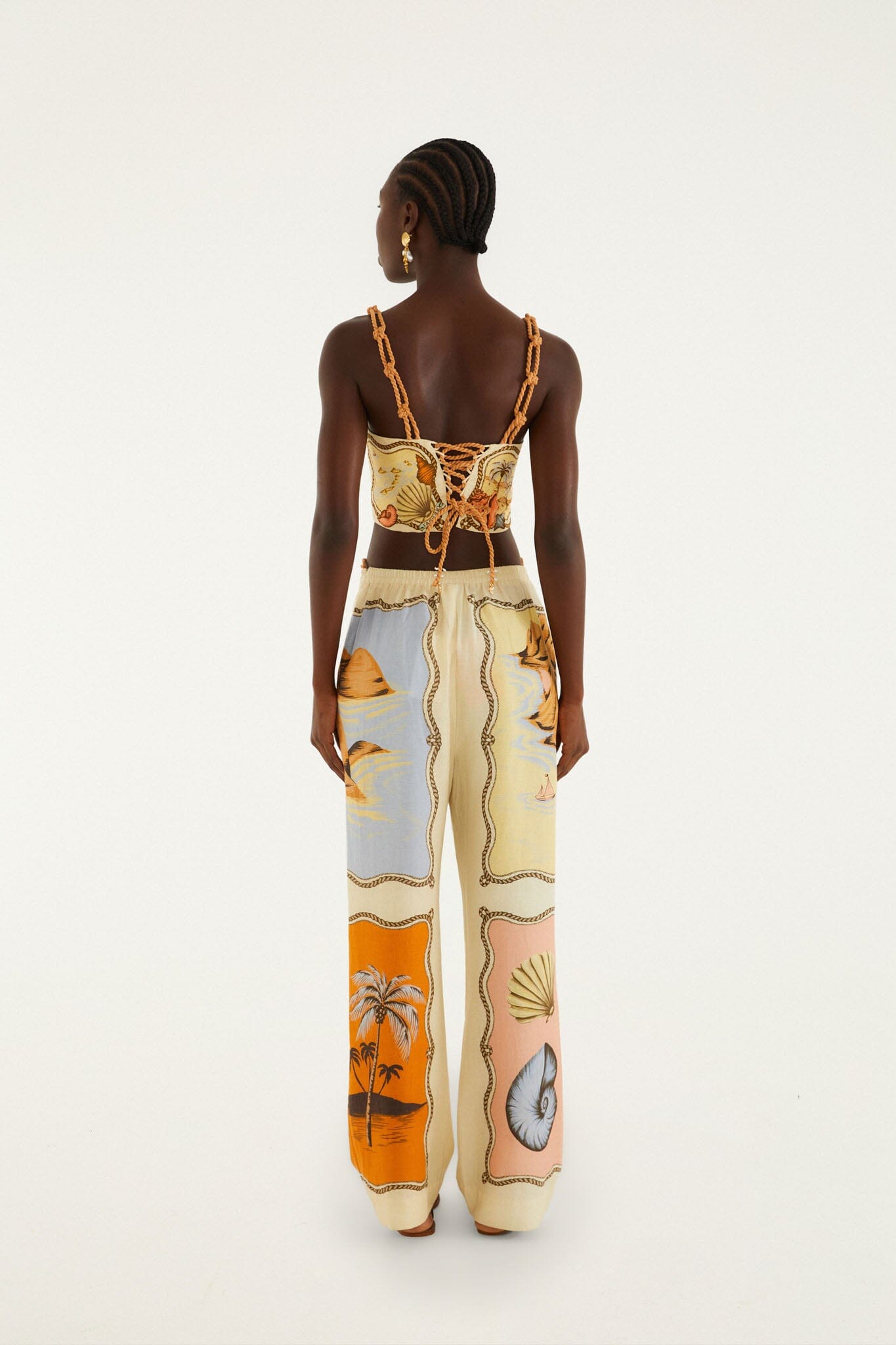 FARM Rio model wearing the Multicolor Rio Souvenir Scarves Rope Detail Pants