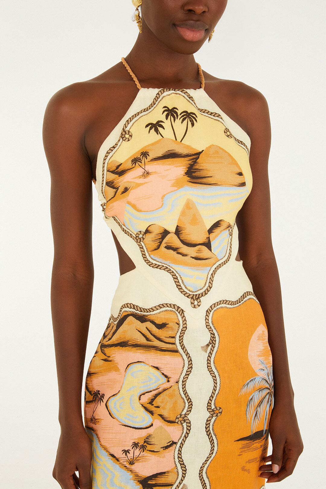 FARM Rio Souvenir SCARF Linen Maxi Dress | Print | Size XL